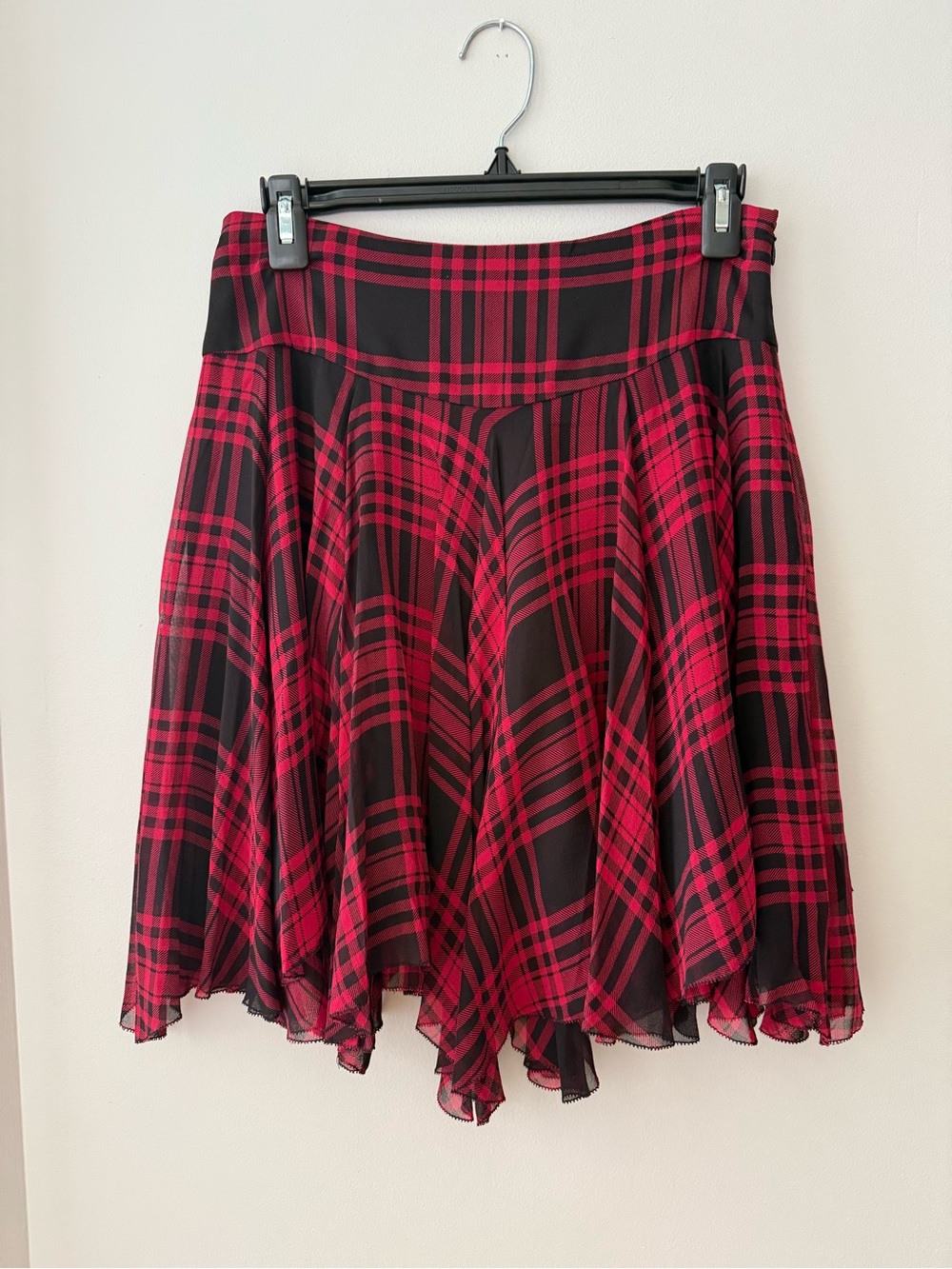 Ralph Lauren Women’s Red &Black Silk Plaid Flare Skirt Size 0